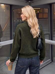 Nicenter Women's Elegant Dark Green Knit Cardigan With Lapel Collar, Single-Breasted Long Sleeve Loose Sweater Jacket, Suitable For Daily Commute And Autumn Outfits - Dark Grey - View 2