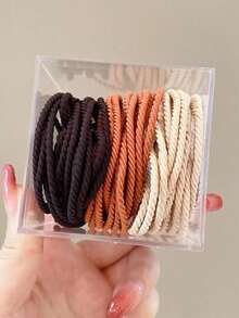 Universal Accessories High Elastic Polyester Spiral Woven Material Morandi Macaron Multicolor Solid Color No Pattern Minimalist Basic Style High Elasticity Durable Hair Ties Not Easy To Break Not Damaging Hair Boxed Minimalist Thin Hair Bands For Girls Students Daily Commute Hair Styling Hair Ropes - Color: Random - View 9