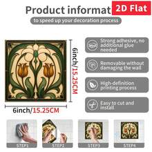 Vintage Floral Tile Decal 6 X 6 Inches Self-Adhesive Waterproof 2D Flat Wall Sticker, Detachable Home Decoration For Kitchen And Bathroom (10/20 Pieces) - C - View 8
