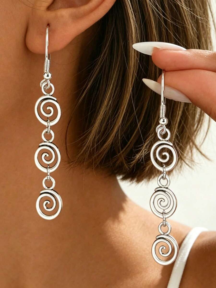 1 Pair Fashionable New Vintage Geometric Spiral Earrings, Niche ...