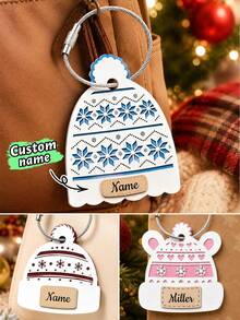 Custom Acrylic Knit Hat Keychain, Personalized Name Keychain Accessories, Bag Charm Key Chain, Customized Keychains, Customizable, Christmas Keychain - Multicolor - View 1