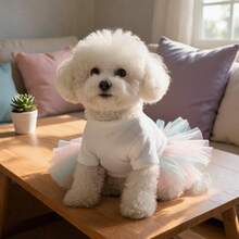 1pc 1pc Cute Dog Tutu Princess Dress, Lace Ribbon Bow Decor Puppy Skirt, Mesh Tulle Pet Costume Clothes For Small Dogs Bichon Teddy Daily Party Holiday Wear - White - View 8
