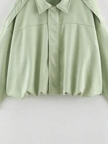 HLPHA Women's Elegant Solid Color Faux Suede Aviator Jacket, Lightweight Basic Casual Autumn Back To School Commute Outerwear - Lime Green - View 5