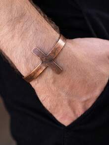 1pc Personalized Cross Purple Copper Electroplated Healing Bracelet, Minimalist Classic Versatile Men's Accessory - Rose Gold - View 4