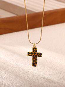 1 Pc Fashion Pink Drop Oil Cross Round Pendant Necklace For Women Gold Color Geometric Necklace Hip Hop Party Jewelry Gift - Multicolor - View 8
