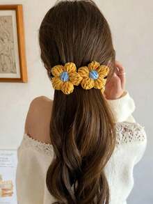 3/1pc Cute Knitted Flower & Banana Hair Clips, Vintage Style Y2K Women's Hair Clips - Multi-color - View 5