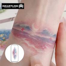 INKARTLINK 1PC Dreamy Macaron Moonlight Ocean Butterfly Temporary Tattoo Sticker, Waterproof Body Art Tattoo Sticker, Lasts 2-5 Days, Water Transfer Color Tattoo Sticker, Suitable For Men And Women, Essential For People, Party Essential Decoration, Festival Celebration Body Decoration - Black - View 3