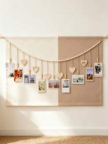 1pc Bohemian Style Photo Frame Storage Rack With 9 Clips And 6 Heart-Shaped Pendant Garlands, Suitable For Baby Keepsakes And Nursery Decor - Multicolor - View 6
