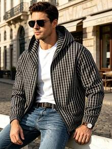 Men's Vintage Checkerboard Hooded Business Old Money Style Casual Jacket - Black - View 1