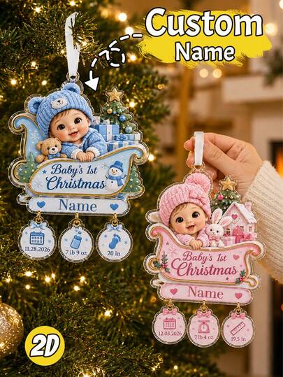 Custom Festive Sleigh Christmas Ornament, Personalized Name Keepsake Decor, Customized Christmas Tree Hanging Pendant, Customizable Holiday Home Decor, Xmas Keepsake Gift, Family Souvenir Ornament 2026, Merry Christmas, First Christmas Decoration