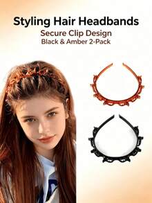 2pcs Woven Twist Headband Hair Clips, Layered Braided Hairband With Bangs Fixation Clips, Hair Accessories For Women - Multicolor - View 4