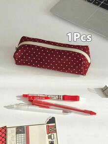 Korean & Japanese Style Polka Dot Pencil Case, Cute Fabric Zipper Pencil Pouch, Portable Lightweight Stationery Storage Bag, Suitable For Students And Office Use - Multiple Styles - View 13
