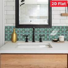Vintage Floral Tile Decal 6 X 6 Inches Self-Adhesive Waterproof 2D Flat Wall Sticker, Detachable Home Decoration For Kitchen And Bathroom (10/20 Pieces) - C - View 5