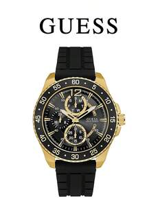 GUESS W0798G3 大膽風格男士腕錶，金色錶圈黑色橡膠錶帶，多功能錶盤，適合戶外街頭風 - W0798G3 - 查看 5