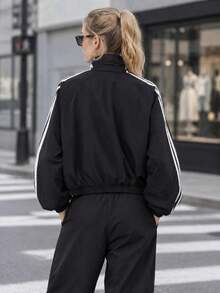 Adidas Women's BALLOON TT Loose Fit Comfortable Stand Collar Woven Jacket For Daily Outdoor Wear KY0545 - Black - View 2