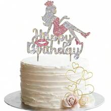 Happy Birthday Crown Queen Women's Rhinestone Cake Topper - Makeup Spa Birthday Party Cake Centerpiece Decoration Gift Sign - Red - View 2
