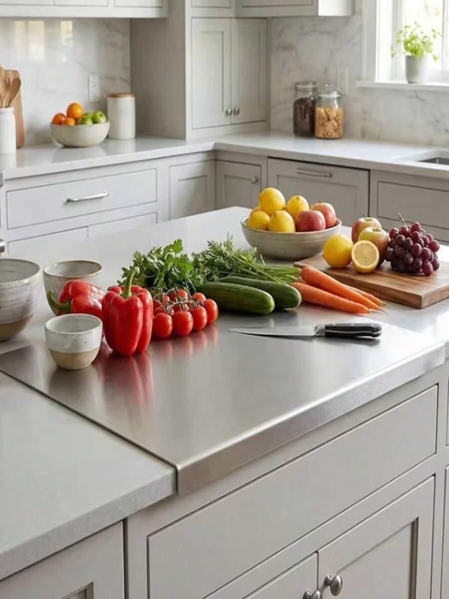 Heavy Duty Folded Edge Cutting Board - 1mm Thick Large Kitchen Cutting Board, Commercial Grade, Suitable For Meat, Vegetables, Bread - Easy To Store, Dishwasher - Suitable For Home And Professional Kitchen Use - Stainless Steel Texture Material