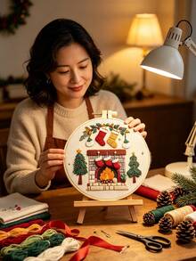1 Set Christmas Handmade Embroidery Kit, Suitable For Beginners, DIY Handmade Material Pack, Colorful Fabric, Seasonal Artwork, Suitable For Holiday Gifts, Home Decor, Office Handmade Art, Gifts For Friends Or Family - Multicolor - View 8