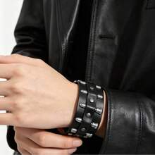 2pcs Punk Style Sports Casual Geometric Design Bracelets, Suitable For Men's Party, Sports And Fashion Wear, Exquisite Bracelet Gift For Men - Black - View 4