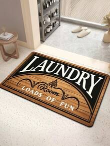 1pc American Vintage Wood Grain Letter Kitchen Floor Mat, Long Strip Doormat For Home Laundry Room Entryway Decor - Multicolor - View 6