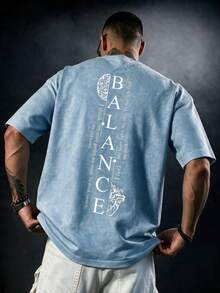 1pc Men's Fashionable Printed Loose Fit Short Sleeve T-Shirt | Exquisite Design | Summer Essential | Easy To Match, Showcase Your Style - Dusty Blue - View 2