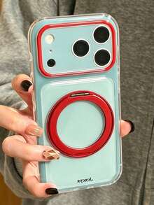 Fashion Colorblock Raised Air Cushion Phone Case, Compatible With IPhone 18 Pro Max 18 Pro 17 Pro Max 16 Pro Max 15 Pro Max 14 13 Pro Max 17, Glossy Camera Protection Soft Back Cover, With Magnetic 360° Rotating Kickstand - Blue Border - View 1