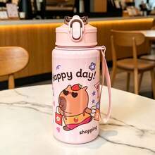 1pc 500ml Capybara Theme Plastic Straw Cup, Fresh & Convenient Portable Cup, Best Gift For Outdoor Camping, Summer Cup - Multicolor - View 8