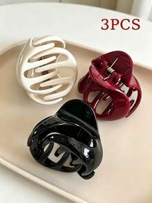 3/1pc Set Smooth Hollow Wave Hair Clips, Includes Cream White, Burgundy And Black Three Colors Hair Claw Set, Meets Daily Diverse Styling Needs - Multicolor - View 6