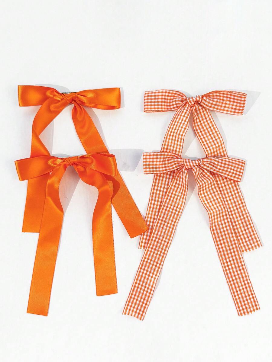4pcs Women Solid Color Satin Minimalist Bow Hair Clips Suitable For Daily Wear And Outings - Multicolor - View 1