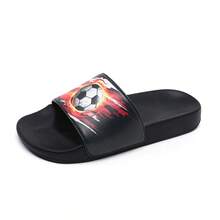 Cool Flame Vortex Soccer Design Kids Slippers, EVA Soft Sole, Durable, Home & Beach, Boys Summer Casual Foam Slides - Black - View 10