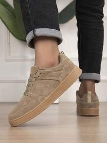 Men's Low-Top Lace-Up Sports Skate Shoes, Solid Color Upper, TPR Sole, Casual Shoes For Outdoor Wear - Khaki - View 4