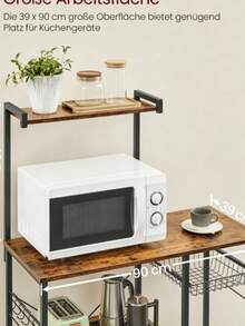 Utility Storage Rack With Shelves, Appliance Stand With Wire Basket, 6 S‑Hooks, Multi‑Purpose Organiser For Pots And Pans, Rustic Brown - Brown - View 6
