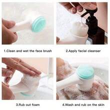 3D Double-Sided Facial Cleansing Brush + 1pc Travel Disposable Compressed Face Towel, Soft Bristle Design, Manual Massage, Exfoliating And Cleansing Function - Multicolor - View 5