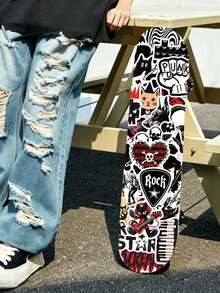 50pcs Retro Punk Stickers – Rock Grunge Gothic Skull Cross Vinyl Decals – Alternative Emo Star Lightning Stickers For Laptop Phone Case Guitar Skateboard Journal - Black - View 10