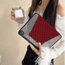 Ins Retro Burgundy With White Polka Dot Protective Case, 360 Degree Rotation With Pen Slot, Horizontal And Vertical Screen Rotation Multi-Angle Support Anti-Drop Anti-Bend Tablet Shell, Suitable For IPad12/11 Inch (2026), 11 (2025), Air7 (2025), IPad7/8/9, Air4/5/10, Air6 11 Inch, Pro11, Air8 11 Inch (2026 M4), Air8 13 Inch (2026 M4) 2026 New Minimalist Tablet Protective Case - Red - View 3