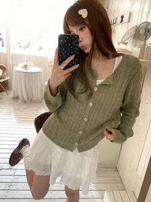 Women's Knitted Cardigan Autumn Outfit New Korean Style Long Sleeve Loose Sweater Jacket - Wheat Camel - View 5