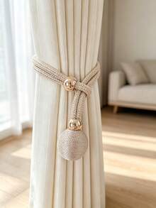1pc Luxury Metal Ball Curtain Tieback, Curtain Tiebacks Elastic Stretch, Single Ball Tassel Holdbacks,Woven Rope Curtain Holdback, Polyester Rope Drawstring Buckle, For Home, Living Room, Bedroom Window Decor (Champagne) - Champagne - View 4