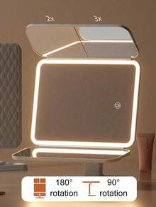 1pc Tri-Fold LED Makeup Mirror, Rotatable Desktop Mirror, 3x/2x/1x Magnification, Touch Screen Brightness Control, With Stand And 3 Lighting Modes, Suitable For Home And Travel Use, Ideal Holiday Gift Choice - Multicolor - View 11