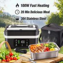 Portable Electric Heated Lunch Box, Large‑Capacity With Intelligent Temperature Control, For Office, Car And Outdoor Use, Practical Present For Daily Workers - Black - View 7