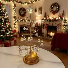 Pohon Natal Logam Elegan Berdiri Bebas dengan Lampu Putih Hangat, Dekorasi Kristal, Alas Kokoh, Beroperasi dengan Baterai, Mudah Dirakit, Dekorasi Perayaan Liburan Luar Ruangan - Lampu malam pohon Natal - View 4