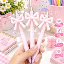 Sweet Bow Decor Retractable Neutral Pen, Aesthetic Girly Style, Smooth Writing Quick-Dry Ink, Lightweight & Durable, Black Signature Pen For Students Daily Practice And Notes - Multicolor - View 6