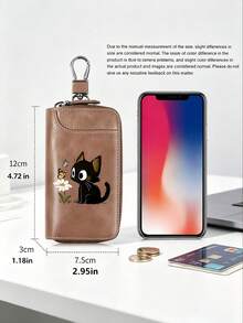 Cute Black Cat Butterfly Daisy Print Key Wallet For Women,Portable Key Organizer Pouch, Key Ring Storage Bag,Birthday Christmas Thanksgiving Gift - Multicolor - View 10