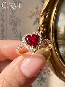 1pc Half Heart-Shaped Rhinestone Black & Red Ring, Women's Jewelry, Anniversary Birthday Gift - Gold - View 1