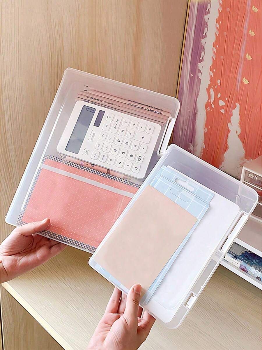 1/2/4pcs Transparent A4 File Storage Box, Desktop Vertical Classification Archive Box, Dustproof & Moisture-Proof Document Organizer, Student Exam Paper Office Receipt File Sorting, Neat Storage Helper - Clear - View 1