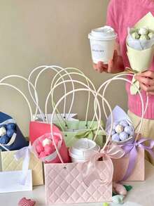 10pcs Embossed Maca Handbag Festival Flower Bag Gift Packaging Bag Fresh Flower Handbag - Tote Bag - View 1