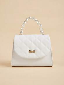 1pc Girls Quilted Diamond Pattern Metal Butterfly Decor Fashion Pearl Handbag Shoulder Crossbody Bag - Diamond Quilting - View 8