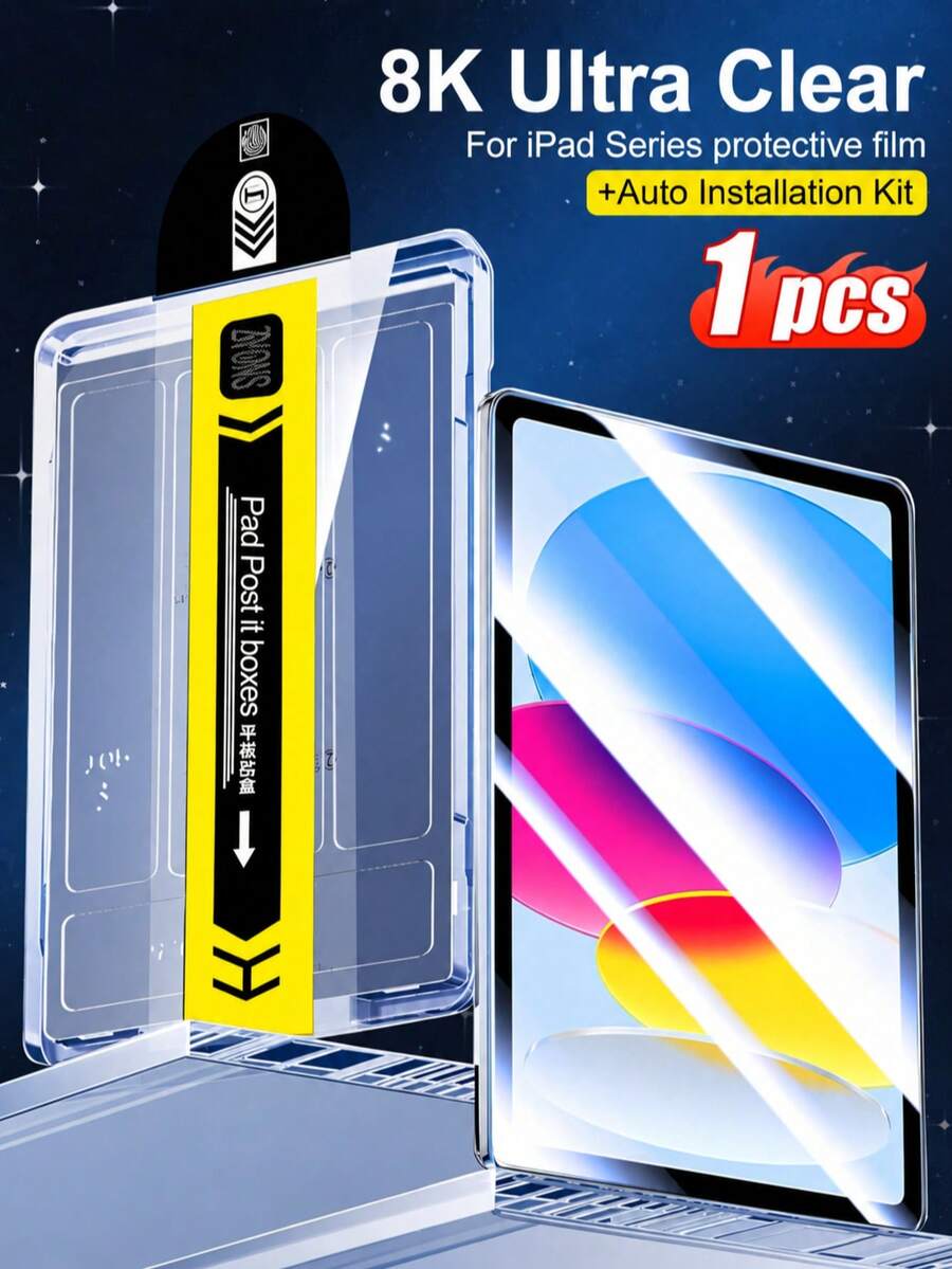 1-Pack Dustproof Tempered Glass Screen Protector, Compatible With IPad, Auto Dust Removal Kit, Compatible With IPad 11-Inch A16 (2025 Model, 11th Gen), 10.9-Inch (2022 Model, 10th Gen), Pro 13, Pro 11, Air 5, Mini 4/5/6, Air 11/13 M5/M4/M3/M2 2026/2025/2024, 9H Hardness High Definition Protector, Anti-Scratch, Auto Installation Tool Auto Alignment Kit, Screen Protector, - Clear - View 1