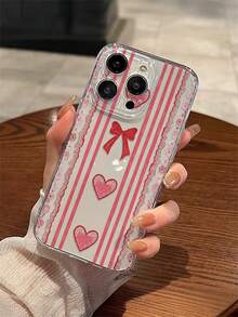 بطانية حماية TPU شفاف ناعم بتصميم إبداعي عصري مخطط مع فيونكة وقلب ونقشة دانتيل، مقاوم للخدش ومقاوم للبصمات، حماية لعدسة الكاميرا، متوافق مع Apple 11/12/13/14/15/16/17/18pro/18pm و Galaxy M34/S25/A15 و Nothing و Pixel - متعدد الألوان - مشاهدة 3