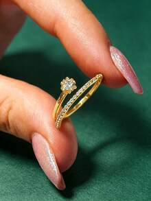 1pc Elegant Cubic Zirconia Ring For Women, Wedding Engagement Party Jewelry, Valentine's Day Gift - 1# - View 5