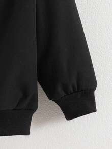 Boys' Casual Solid Color Zip-Up Raglan Long Sleeve Fleece Jacket Outerwear, Autumn/Winter - Black - View 6